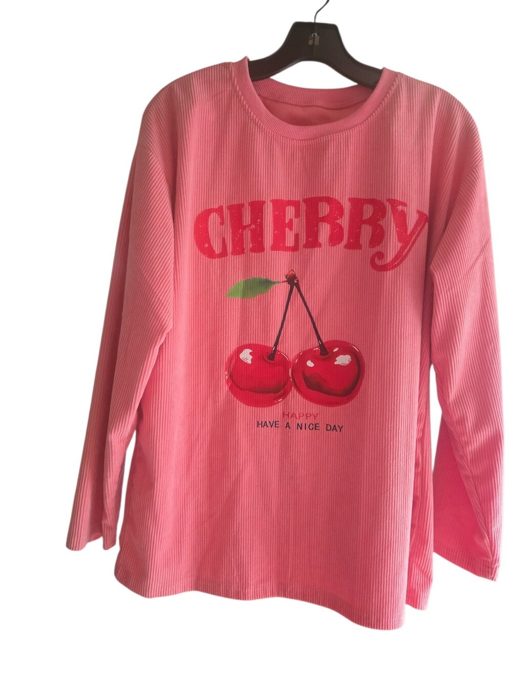 Pink 'Cherry' Graphic Long-Sleeve Top